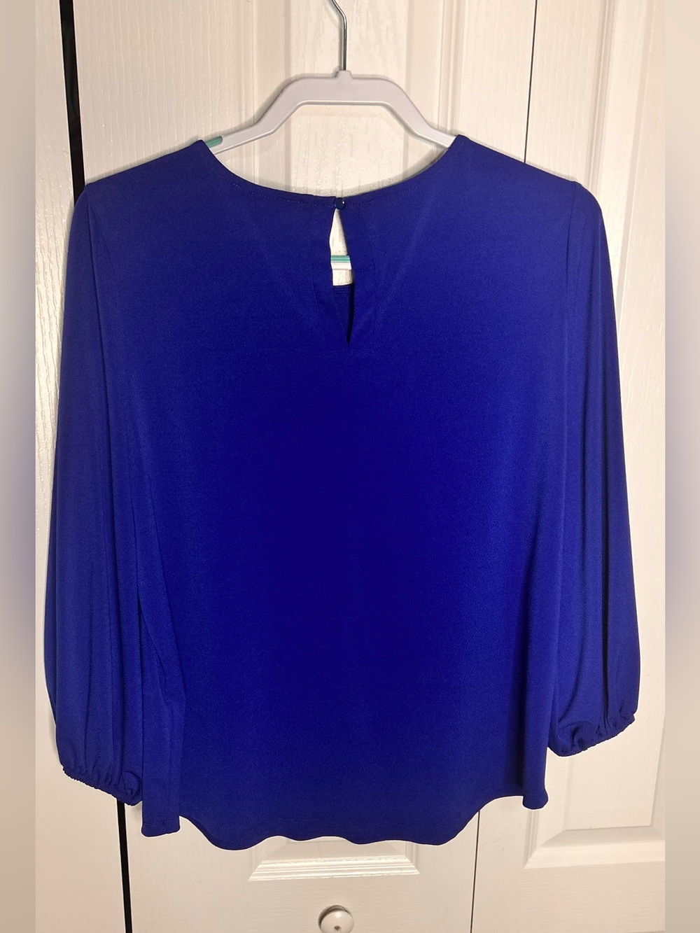 Adrianna Papell Womens Large Cobalt Blue Rounded Neck Long Sleeve Blouse Keyhole - Picture 6 of 6